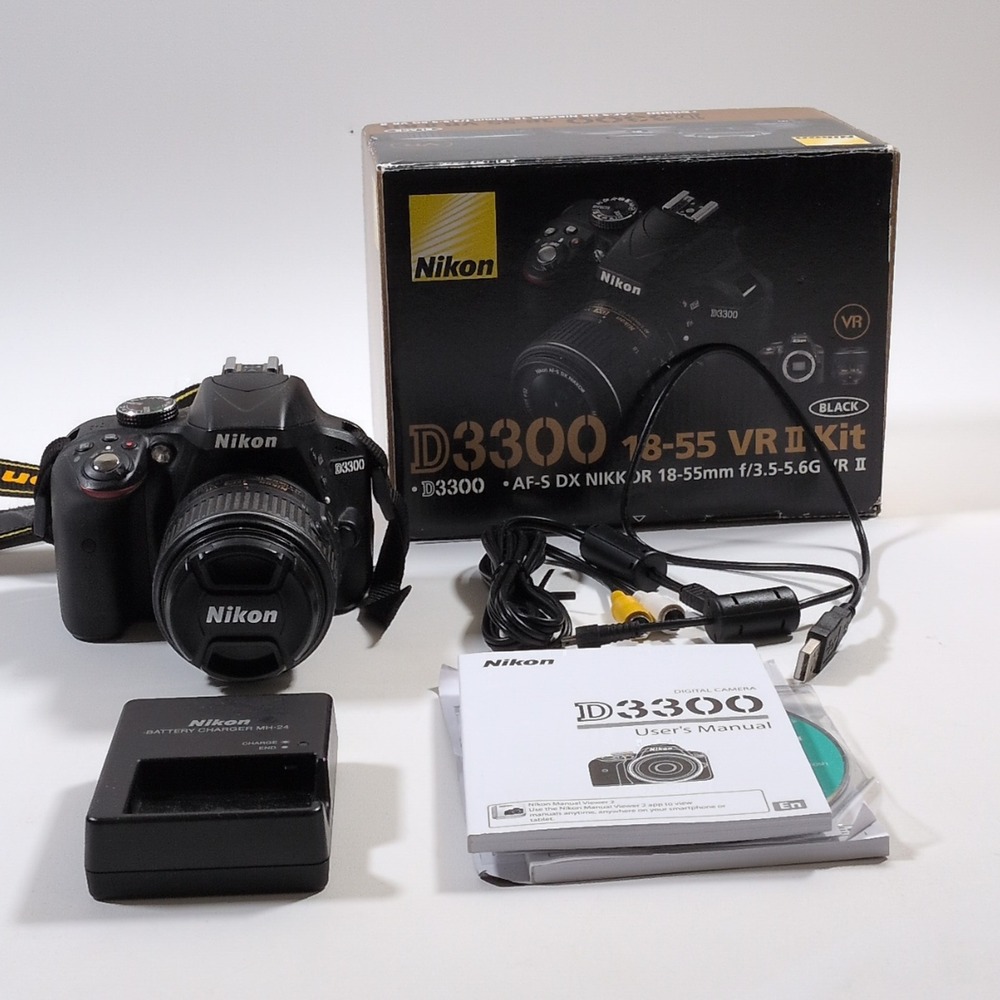 Nikon D3300 Digital SLR Camera Black 18-55mm VR II Lens Kit Bundle 24.2MP